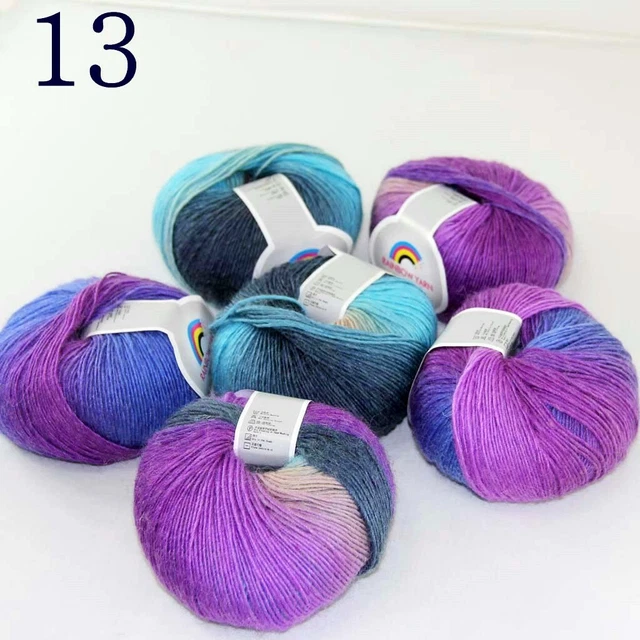 Sale 6ballsX50gr Colorful Rainbow Rug Shawl Cashmere Wool Hand Crochet Yarn 13