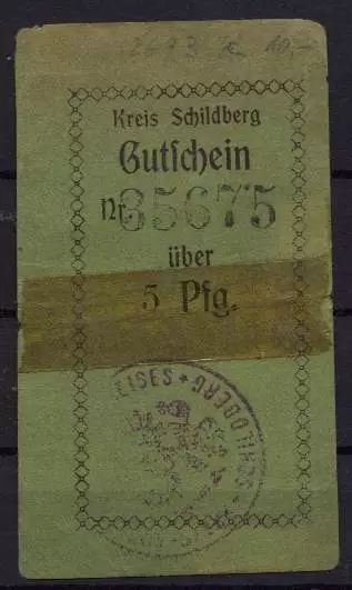 [12726] - NOTGELD SCHILDBERG (heute: Ostrzeszów), Stadt, 5 Pf, -01.06.1917. Ties