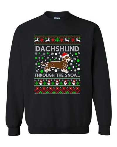 Dachshund Through The Snow Dog Hat Ugly Christmas Funny DT Crewneck Sweatshirt