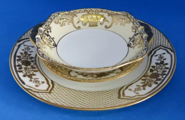 Ciotola e piattino vintage giapponese Noritake Art Déco orientale antico motivo oro