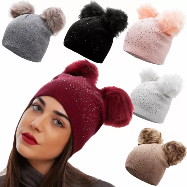 Cappello cappellino donna kawaii pelliccia berretto tricot pompon ponpon MZ-1541