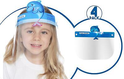 Kids Face Shield Protection Cover Reusable Safety Visor Blue Dolphin 4 Pack