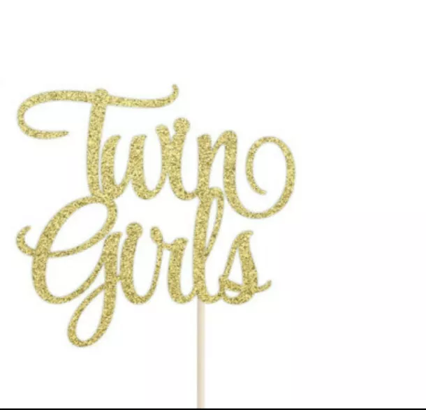 Baby Shower Twin Girls Glitter Cake Toppers | Gender Reveal Girl Topper Twins