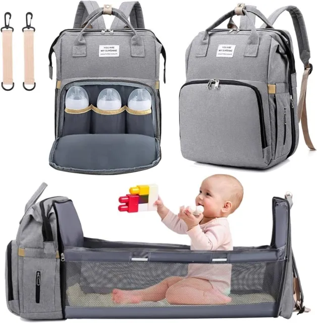 3 in 1 Travel Bassinet Foldable Baby Bed, Diaper Bag Backpack Changing Station