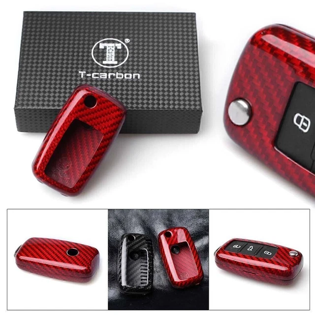 Remote Smart Key Protector Cover Case Shell For Seat Skoda Red Carbon Fiber Gift