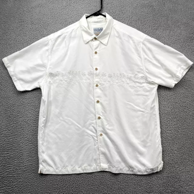 Quicksilver Edition Shirt Mens XL White Hawaiian Button Up Long Sleeve Palm *
