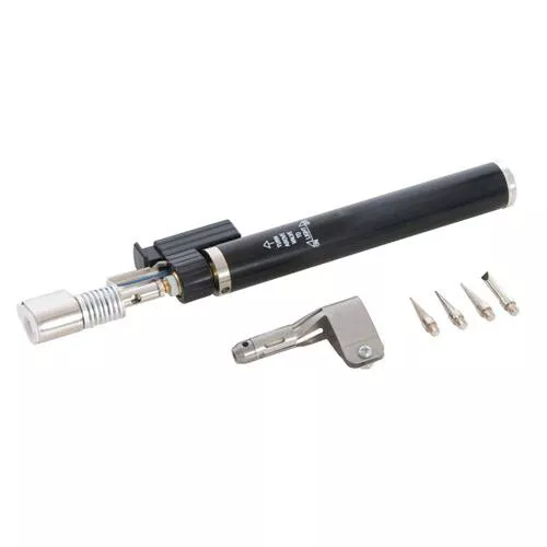 195mm Gas Soldering Iron Takes Butane Lighter Fuel Incl. 4 Iron Tips