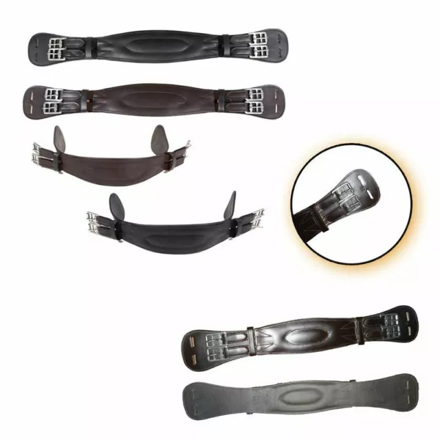 Brown Black Leather Girth With Roller Padded Buckles Short Dressage 16'' - 28''