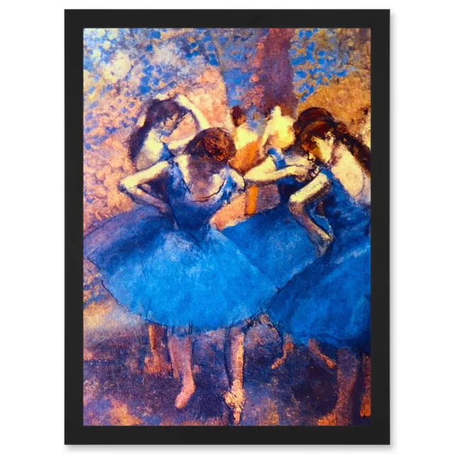 Painting Degas Ballerina Dancers Blue Old Master Framed A4 Wall Art Print