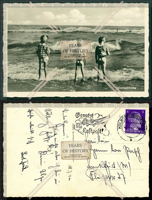 Orig. Foto AK am Strand Saison Eröffnung Kolberg Pommern Ostsee gelaufen Luftp
