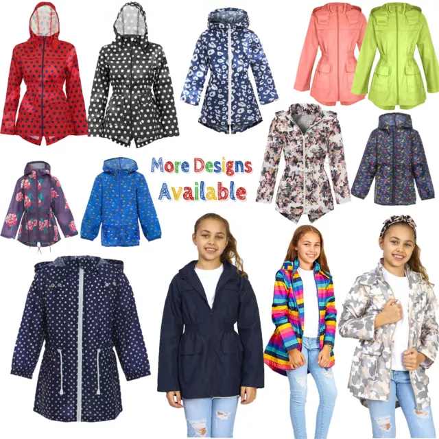 Kids Rain Mac Boys Girls Children Lightweight Hooded Fish Tail Kagoule Jackets