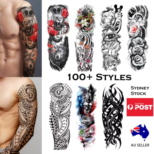 Temporary Full Arm Tattoo Sticker Waterproof Large Fake Tattoo Body Art Decal AU