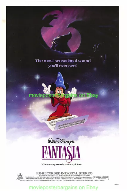 FANTASIA MOVIE POSTER 27x40 ORIGINAL 50TH ANN. R1990 WALT DISNEY ANIMATION