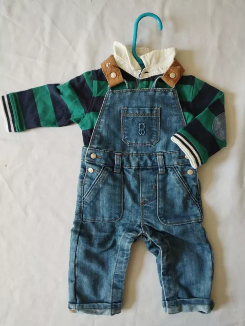 Ensemble OBAIBI vêtements bébé 3 mois salopette jean polo rayé renard 2 pièces