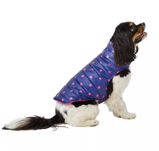 Top Paw Navy Blue & Pink Polka-dot Puffer Dog Coat Winter Medium