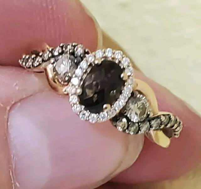 LeVian 14k Strawberry Gold, Smoky Quartz & Diamond Ring (3.6g). Size 7 (OGJ2237)