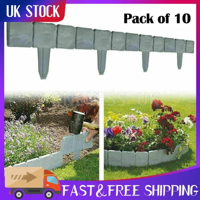 10PCS Garden Lawn Cobbled Stone Effect Plastic Edging Plant Border Hammer In UK