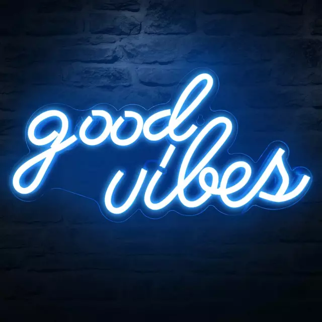 Good Vibes Neon Sign for Bedroom Wall Decor Powered by USB Neon Light, Ice Blue 2