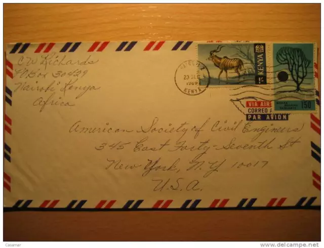 Kenya Ouganda Tanzanie 1969 Nairobi To Ny USA Air Mail Paire Avion Courrier Bri
