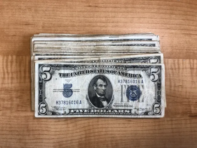 1934 Series Paper Money Five Dollar Silver Certificate One Bill Per Purchase
