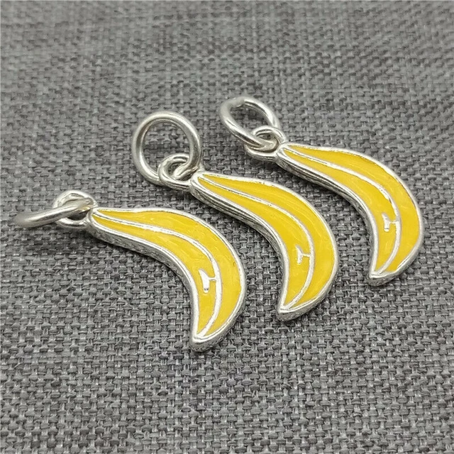 5 Stück 925 Sterling Silber Bananen-Charms, Emaille-Armband, kleiner Anhänger