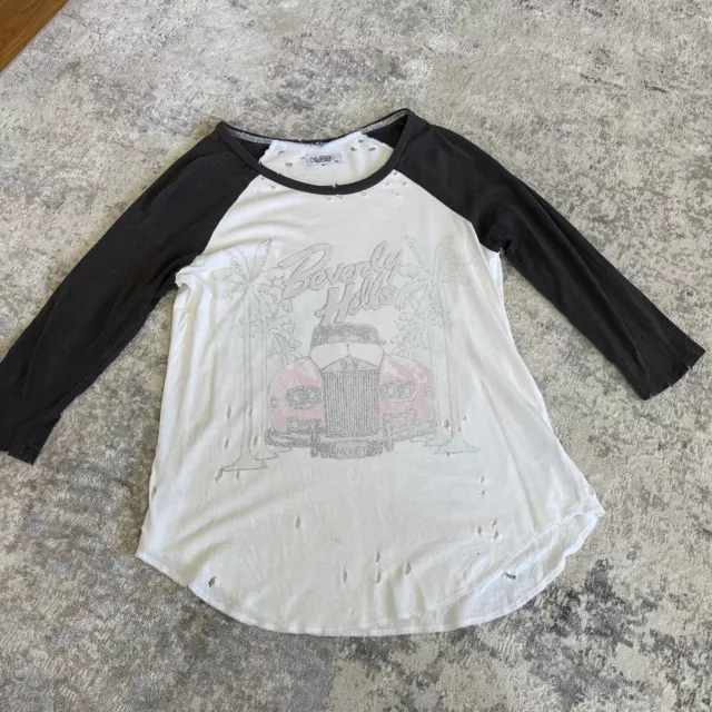 Lauren Moshi Beverly Hills Distressed  Raglan Tee Cotton Size XS