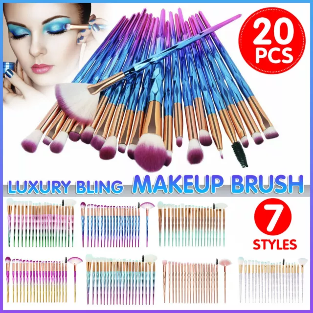 20 PCS Eye Make-up Brushes Diamond Unicorn Eyeshadow Eyebrow Blending Brush Set