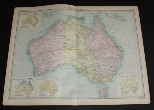 Map of Australia, 1920 Times Survey Atlas, Political, Rainfall, Population etc.