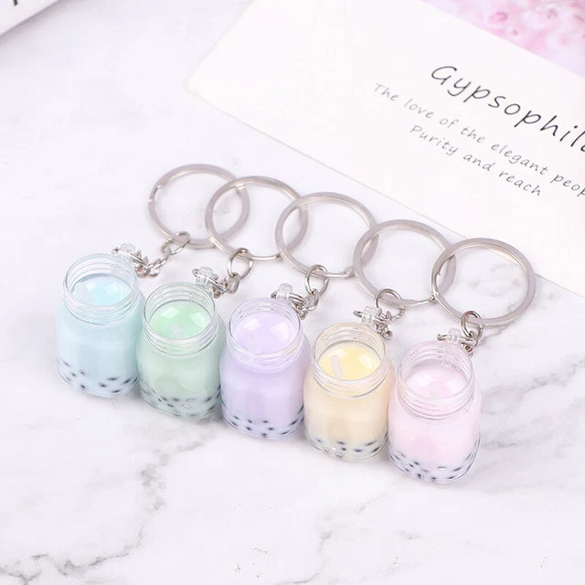 1PCS Simulation Pearl Milk Tea Acrylic Keychain Key Ring Bag Car Pendant Gi-xd