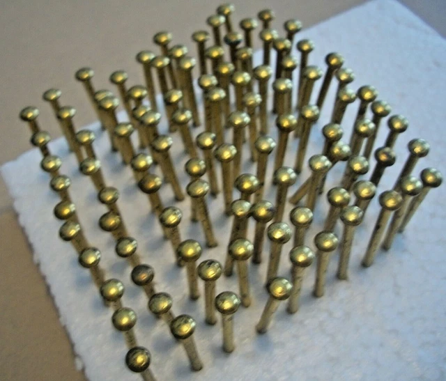 50  Nice-Big-Vintage 1 3/8" X #12, Brass Plated Brad Nails, Big Round Dome Head 3
