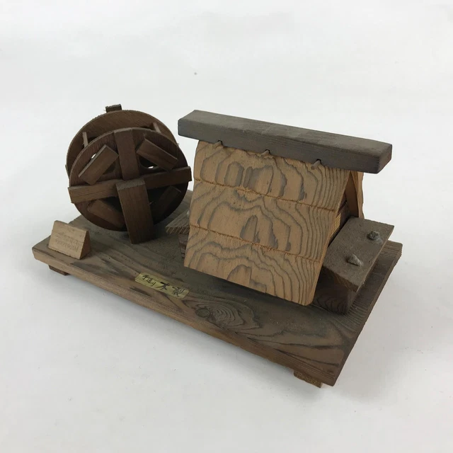 Japanese Wooden Art Display Water Wheel High Roof House Vtg Handmade BD906