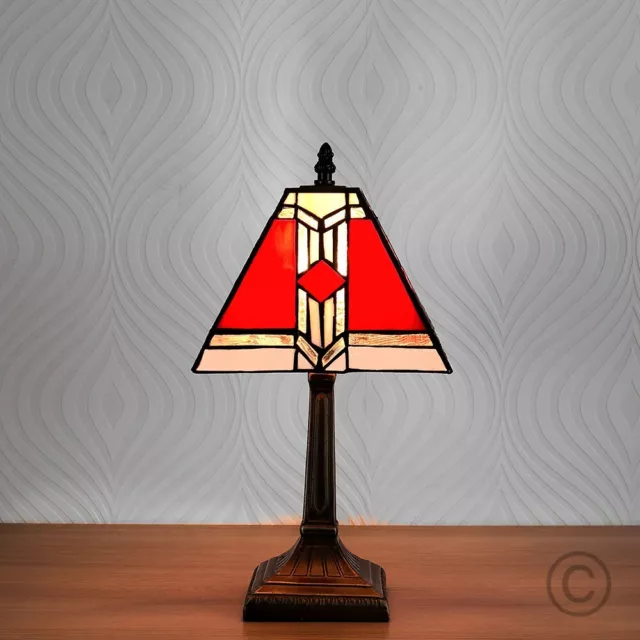 Traditional Table Lamp Antique Brass Stained Glass Vintage Tiffany Style Light 2