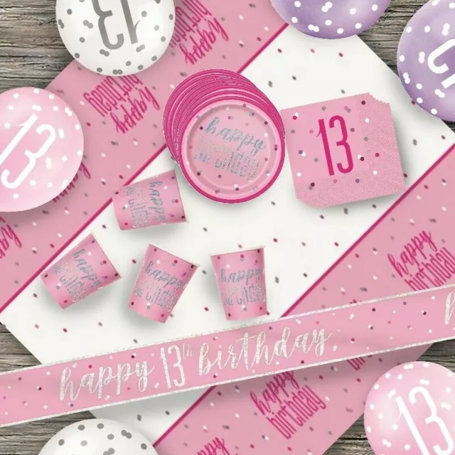 Glitz Pink 13th Birthday Party Tableware Decoration Plates Banners Candle Age