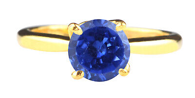 1.20Ct Round Shape AA Natural Blue Tanzanite Solitaire Ring In 14KT Yellow Gold