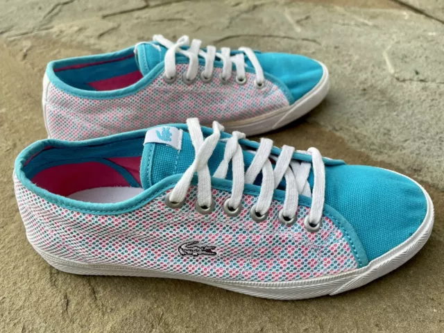 LACOSTE Marcel￼ Women Sz 6 TRAINERS SHOES SNEAKERS Pink Teal Lace Tie Crocodile