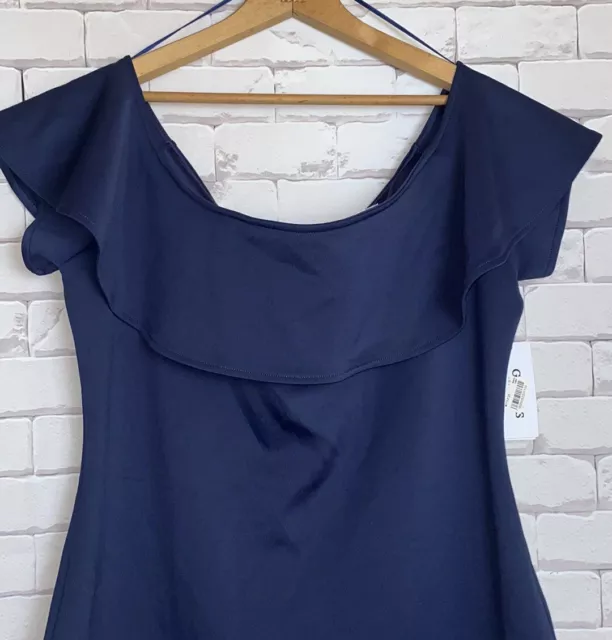 Guess Tori Cocktail Navy Blue Off Shoulder Ruffle Fitted Dress size XL- NWT 2