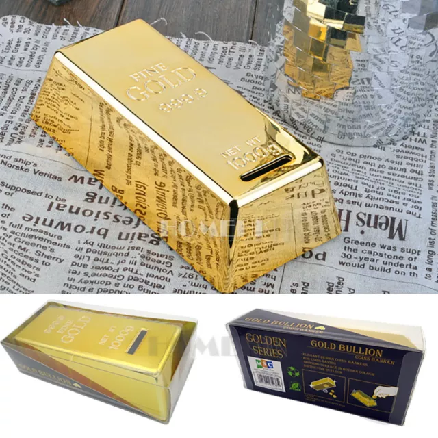 Gold Bullion Bar Money Bank Coin Box Saving Storage Piggy Tank Gift Novelty Kid