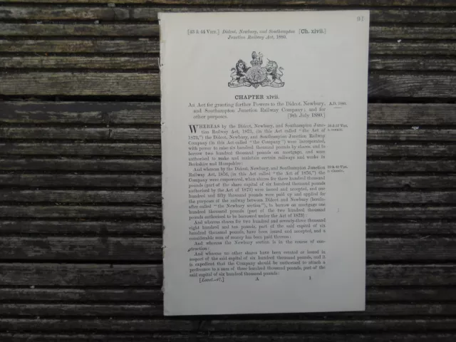 Didcot, Newbury & Southampton Junction Railway, Parliamentary Act, 9th July 1880