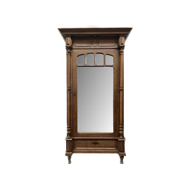 Antique 19th century  French Louis XV oak mirrored armoire/wardrobe with drawers
