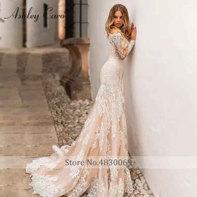 Mermaid Wedding Dress With Jacket 2 In 1 Boat Neck Full Sleeve Applique Lace gow 3