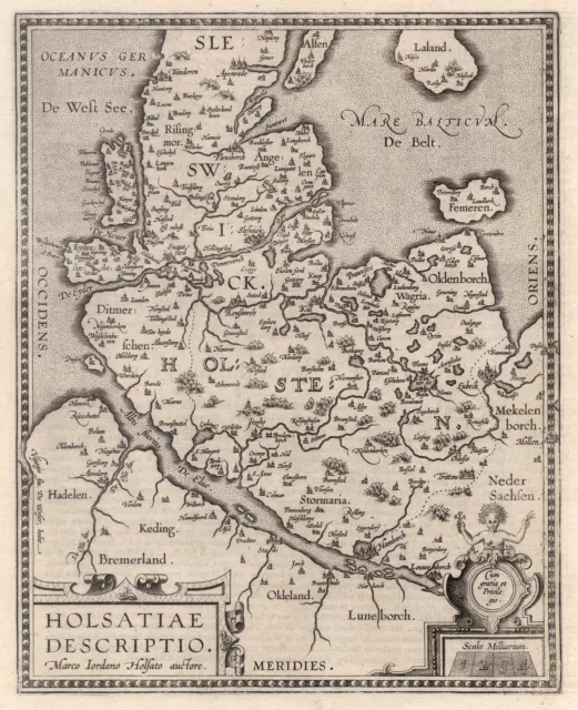 Schleswig Holstein Original Kupferstich Landkarte Ortelius 1608