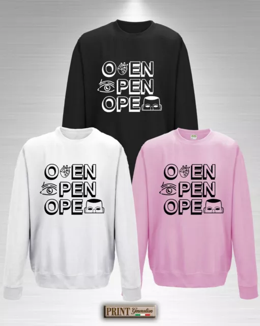 Felpa Girocollo OPEN HEART EYE MIND Uomo Donna Slim Divertente Illustrazione