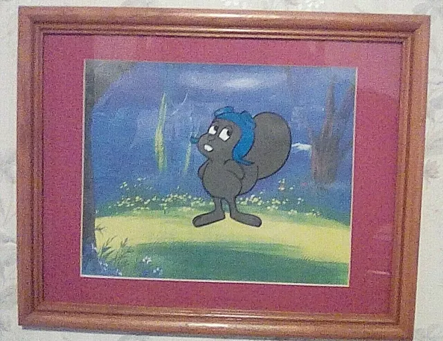 Rocky Squirrel cel from Bullwinkle Jay Ward - Framed with printed background