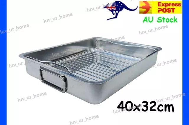 IKEA KONCIS Stainless Steel Roasting Tin 40x32cm Baking Pan Tray Grill Rack Cook