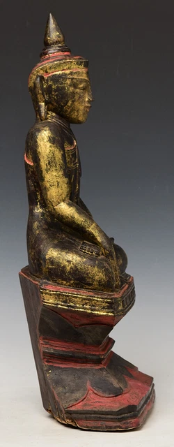 18th Century, Shan, Antique Burmese Wooden Seated Buddha 10