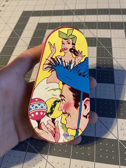 Vintage Man Woman Tin Noise Maker (tested/works!)