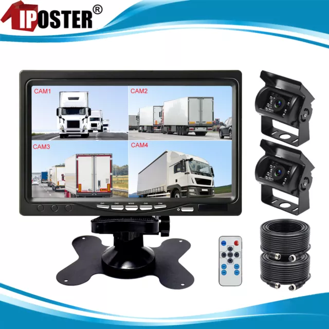 HD 7" Quad Monitor 4ch IR CCD Backup Camera For Truck Caravan RV Bus Rear View