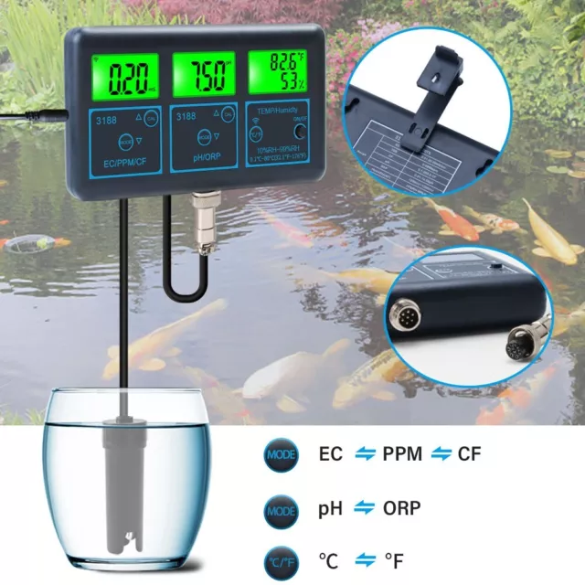 Analyseur de qualité de l'eau Tuya WiFi 7 en 1 PH EC PPM CF température d'humi