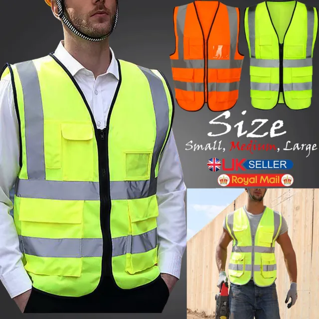 Hi Vis Viz Safety Vest High Visibility Waistcoat Reflective Jacket Orange Yellow