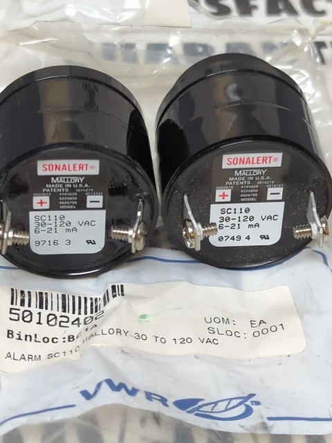 MALLORY SONALERT SC110 BUZZER PULSE ALARM 30-120VAC/6-21mA..LOT OF 2..NOS